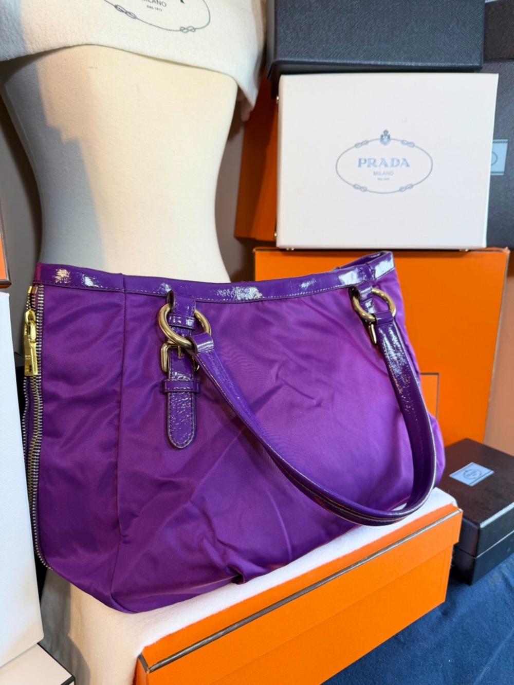 Prada Purple Nylon Shoulder Bag with Gold Hardware! Offers always welcome! - Picture 10 of 15